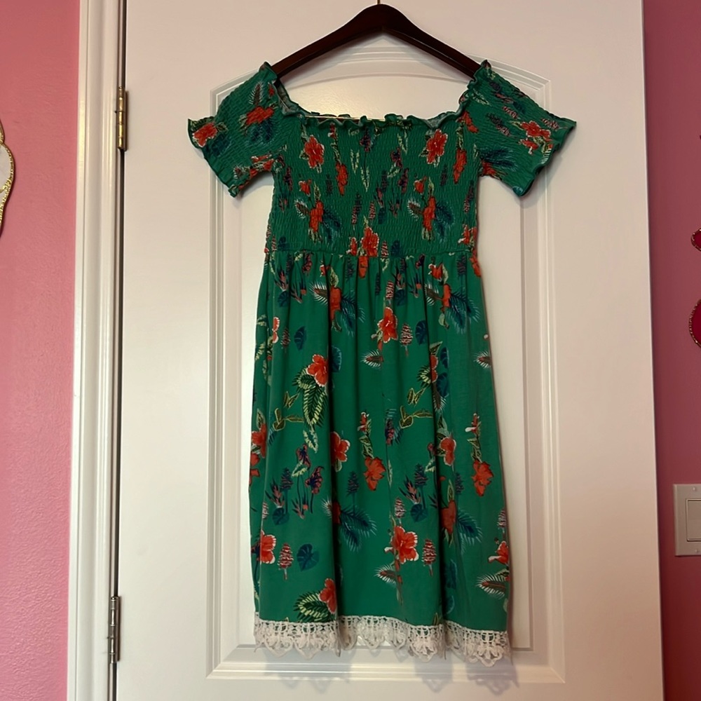 Green and Red Flower Floral Dress.